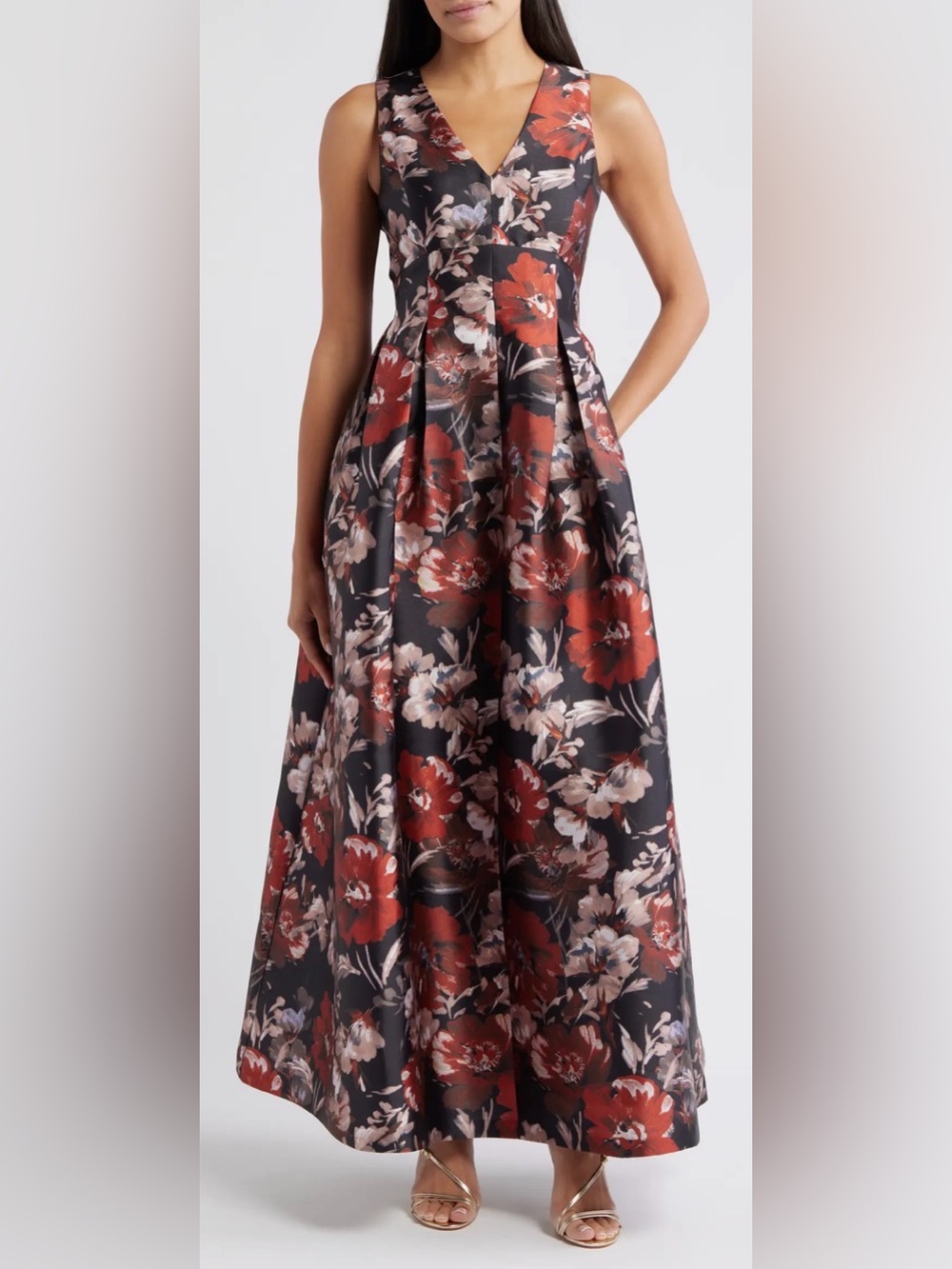 NEW Julia Jordan Floral Sleeveless black rust ball Gown Sz. 8